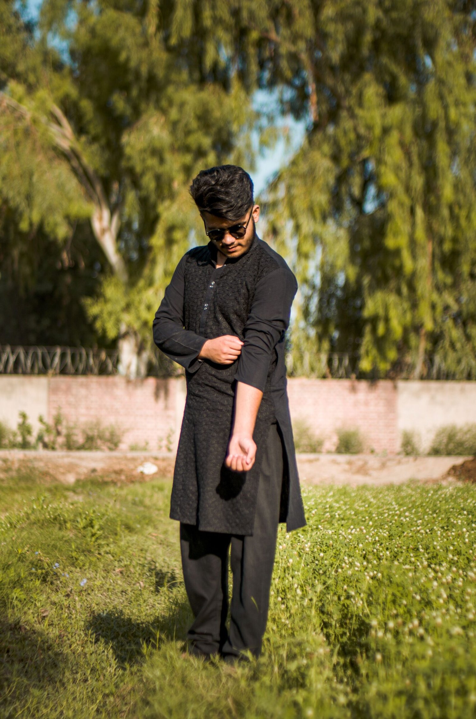 Textured Charcoal Black Kurta